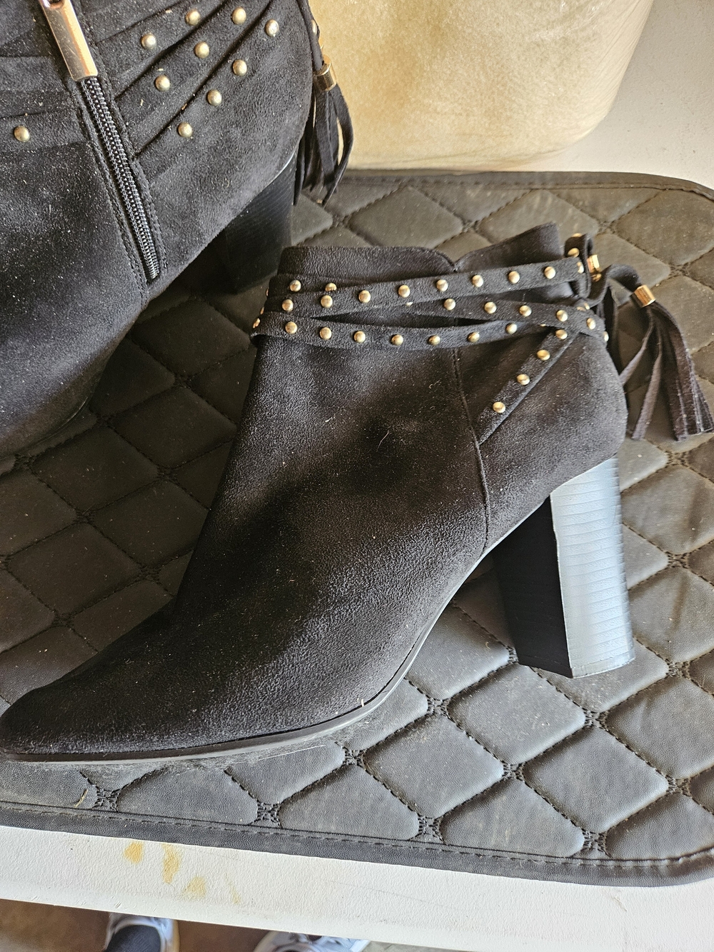 Avenue Black Suede Studded Ankle Boot with Tassel